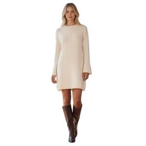 NWT Halogen Crewneck Cream Beige Long Sleeve Mini Sweater Dress Size XL